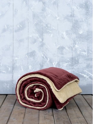 Κουβερτοπάπλωμα Nuan - Κόκκινο του κρασίου/Μπέζ Μονό 160*220