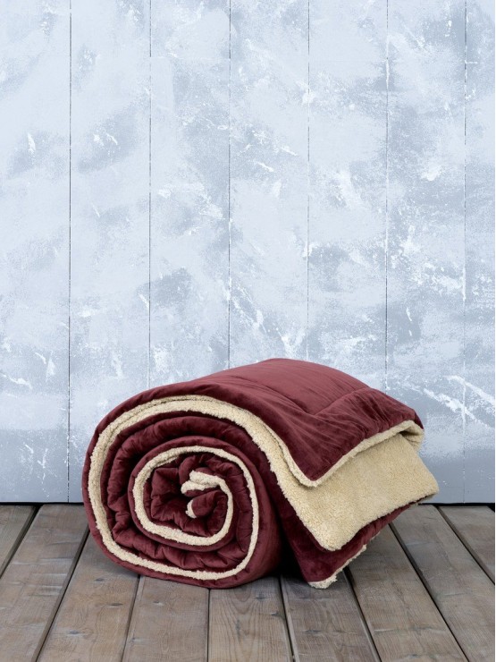 Κουβερτοπάπλωμα Nuan - Κόκκινο του κρασίου/Μπέζ Μονό 160*220